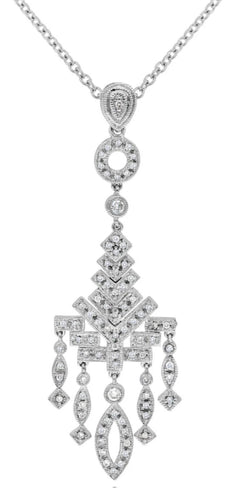 .39CT DIAMOND 14KT WHITE GOLD CHANDELIER MULTI ROW FILIGREE FUN FLOATING PENDANT