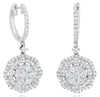 ESTATE 2.42CT DIAMOND 18KT WHITE GOLD 3D CLUSTER FLOWER HUGGIE HANGING EARRINGS