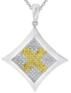 .39CT WHITE & FANCY YELLOW DIAMOND 14KT WHITE GOLD CRISS CROSS FLOATING PENDANT