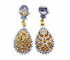 LARGE 8.3CT WHITE & FANCY YELLOW DIAMOND 18K 2 TONE GOLD FLORAL HANGING EARRINGS