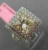 ESTATE LARGE GIA 3.86CT WHITE FANCY YELLOW DIAMOND 18K GOLD HALO ENGAGEMENT RING