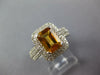 WIDE 2.14CT DIAMOND AAA CITRINE 14KT WHITE GOLD EMERALD CUT HALO ENGAGEMENT RING