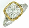 ESTATE WIDE 1.52CT WHITE & FANCY YELLOW DIAMOND 14KT 2 TONE GOLD 3D CLUSTER RING