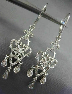 LARGE .33CT DIAMOND 14KT WHITE GOLD OPEN FILIGREE LEVER BACK CHANDELIER EARRINGS