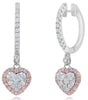 .83CT WHITE & PINK DIAMOND 18KT WHITE & ORSE GOLD HEART SHAPE HANGING EARRINGS