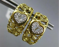 .15CT DIAMOND 14KT 2 TONE GOLD 3D HEART SHAPE SEMI HOOP CLIP ON HANGING EARRINGS