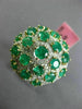 ESTATE LARGE 4.87CT DIAMOND & AAA EMERALD 18KT 2 TONE GOLD FLOWER CLUSTER RING