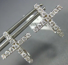 ESTATE .54CT DIAMOND 18KT WHITE GOLD CLASSIC CROSS HUGGIE HOOP HANGING EARRINGS
