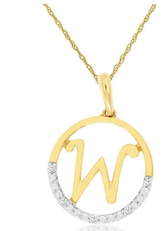 .02CT DIAMOND 14KT 2 TONE GOLD CLASSIC W INITIAL CIRCULAR FUN FLOATING PENDANT