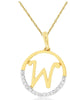 .02CT DIAMOND 14KT 2 TONE GOLD CLASSIC W INITIAL CIRCULAR FUN FLOATING PENDANT