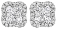 .55CT DIAMOND 14KT WHITE GOLD CLASSIC ROUND CLUSTER FLOWER SQUARE STUD EARRINGS