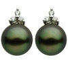 ESTATE .16CT DIAMOND & AAA TAHITIAN PEARL 14KT WHITE GOLD 3 STONE FUN EARRINGS