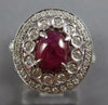 WIDE 2.74CT DIAMOND & AAA CABOCHON RUBY 18KT WHITE GOLD OVAL & ROUND FLOWER RING