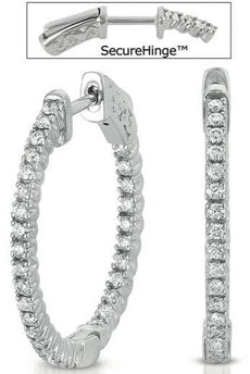 ESTATE .72CT DIAMOND 14KT WHITE GOLD 3D CLASSC INSIDE OUT HOOP HANGING EARRINGS