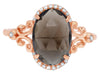 2.89CT DIAMOND & AAA SMOKY QUARTZ 14KT ROSE GOLD 3D OVAL & ROUND FILIGREE RING