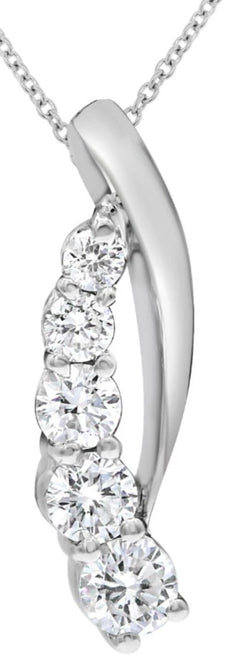 .23CT DIAMOND 14KT WHITE GOLD ROUND 5 STONE JOURNEY CRISS CROSS FLOATING PENDANT