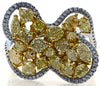 EXTRA LARGE 4.58CT WHITE & FANCY YELLOW DIAMOND 18K 2 TONE GOLD MULTI SHAPE RING