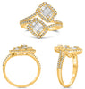 LARGE .71CT DIAMOND 14KT YELLOW GOLD ROUND & BAGUETTE CLUSTER DOUBLE SQUARE RING