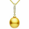 ESTATE .07CT DIAMOND & AAA GOLDEN PEARL 14KT YELLOW GOLD 2 ROW PAVE BAR PENDANT