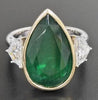 LARGE 8.85CT DIAMOND & AAA EMERALD 18KT TWO TONE GOLD PEAR SHAPE ENGAGEMENT RING