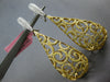 5.55CT WHITE & CANARY DIAMOND 18K 2 TONE GOLD TEARDROP FILIGREE HANGING EARRINGS