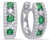 .56CT DIAMOND & AAA EMERALD 14K WHITE GOLD 5 STONE 3 ROW CLASSIC HUGGIE EARRINGS