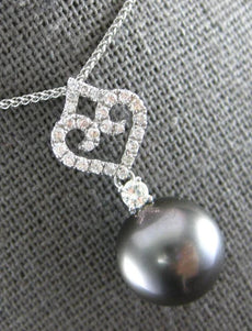 .33CT DIAMOND & AAA TAHITIAN PEARL 18KT WHITE GOLD HEART SHAPE FLOATING PENDANT