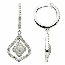 ESTATE .88CT DIAMOND 18K WHITE GOLD 3D FOUR LEAF CLOVER FLOWER HANGING EARRINGS