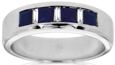 1.36CT DIAMOND & AAA SAPPHIRE 14KT WHITE GOLD PRINCESS & EMERALD CUT MENS RING