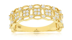 WIDE .38CT DIAMOND 14KT YELLOW GOLD 3D OPEN FILIGREE FLOWER 3/4TH ETERNITY RING