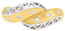 .08CT DIAMOND 18KT 2 TONE GOLD 3D 6 STONE ETOILE CRISS CROSS TRIANGULAR FUN RING