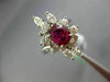 ANTIQUE LARGE 2.30CT DIAMOND & AAA RUBY 18KT WHITE GOLD 3D OVAL FLOWER FUN RING