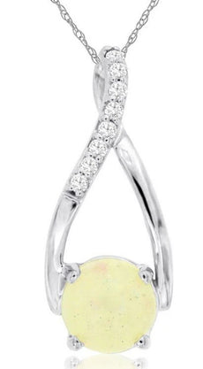 .90CT DIAMOND & AAA OPAL 14K WHITE GOLD INFINITY TEAR DROP LOVE FLOATING PENDANT