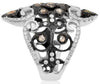 LARGE .90CT WHITE & MOCHA ROSE CUT DIAMOND 18KT WHITE GOLD 3D OPEN FILIGREE RING