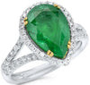LARGE 4.96CT DIAMOND & AAA EMERALD 18K 2 TONE GOLD 3D PEAR SHAPE ENGAGEMENT RING