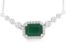 1.25CT DIAMOND & AAA EMERALD 14K WHITE GOLD 3D ROUND & EMERALD CUT HALO NECKLACE