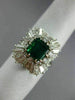 ESTATE LARGE 5.0CT DIAMOND & AAA EMERALD PLATINUM 3D CLASSIC HALO BALLERINA RING