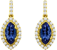 1.0CT DIAMOND & AAA TANZANITE 14KT YELLOW GOLD MARQUISE & ROUND HANGING EARRINGS