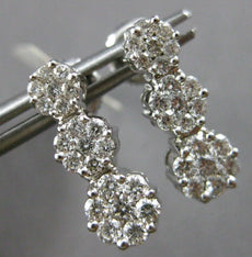 1.0CT DIAMOND 14KT WHITE GOLD 3D MULTI FLOWER JOURNEY SCREWBACK HANGING EARRINGS