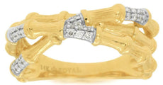 ESTATE WIDE .20CT DIAMOND 14K YELLOW GOLD 3D CRISS CROSS CLASSIC BAMBOO FUN RING
