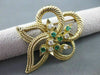 ANTIQUE LARGE .75CT DIAMOND & EMERALD 14K YELLOW GOLD 3D FLOWER LEAF DESIGN 2412