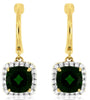 2.21CT DIAMOND & AAA GREEN GARNET 14KT YELLOW GOLD 3D SQUARE LEVERBACK EARRINGS