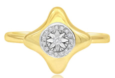 ESTATE .05CT DIAMOND 14KT 2 TONE GOLD 3D ROUND STARBURST SQUARE FLORAL FUN RING