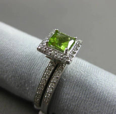 ESTATE .98CT DIAMOND & PERIDOT 14KT WHITE GOLD HALO WEDDING ENGAGEMENT RING SET