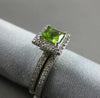 ESTATE .98CT DIAMOND & PERIDOT 14KT WHITE GOLD HALO WEDDING ENGAGEMENT RING SET
