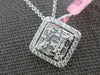 ESTATE .60CT DIAMOND 18K WHITE GOLD CLASSIC ROUND & BAGUETTE HALO SQUARE PENDANT