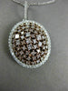 ESTATE LARGE 1.89CT WHITE & PINK DIAMOND 18K 2 TONE GOLD 3D CLUSTER OVAL PENDANT