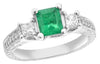1.20CT DIAMOND & AAA EMERALD PLATINUM 3D PRINCESS & ROUND FILIGREE 3 STONE RING