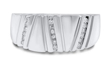 WIDE .12CT DIAMOND 14KT WHITE GOLD 3D CHANNEL TRIANGULAR UNISEX ANNIVERSARY RING