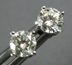 ESTATE .79CT DIAMOND 18KT WHITE GOLD 3D CLASSIC ROUND FOUR PRONG STUD EARRINGS